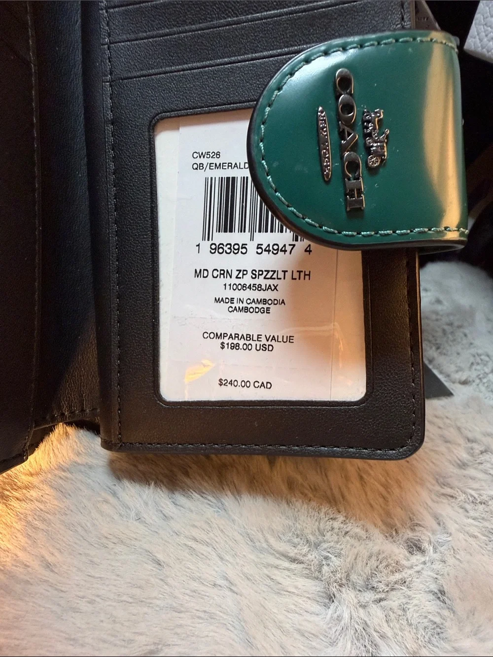 COACH Teal Corner Zip Compact  Leather Snap Wallet